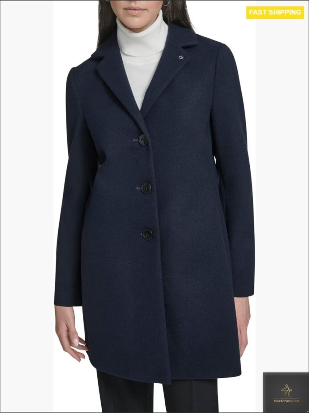 Classic Faux Wool Overcoat Long Button Front Winter Jacket Tailored Silhouette